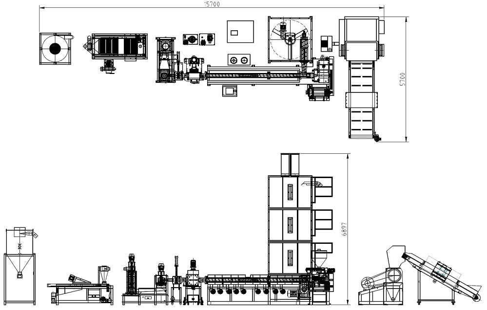 construction diagram of CR-150 Single Stage Plastic Recycling Pellet Machine